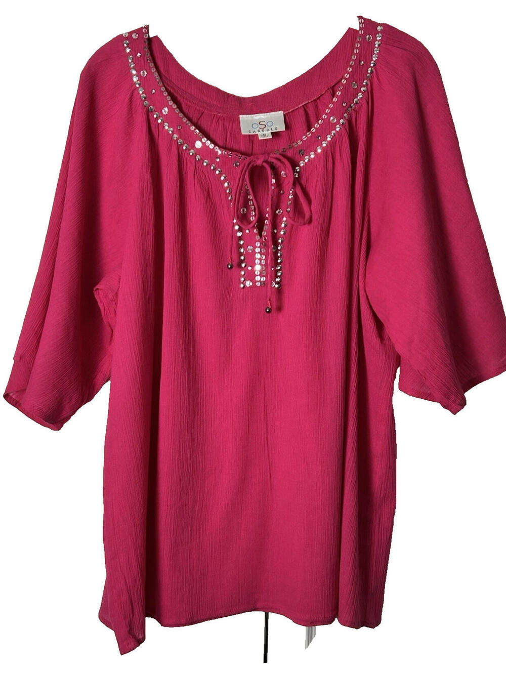 oSo Casuals Pink Top with Sequins at Neckline  Size XL  NWOT